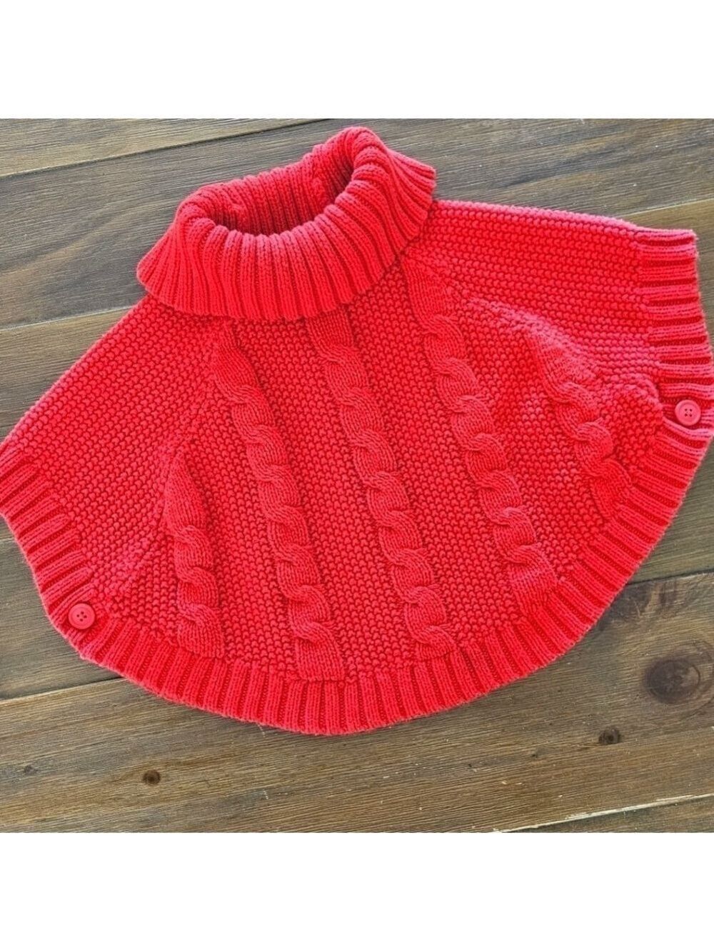 CARTER'S RED CABLE KNIT TURTLENECK PONCHO/CAPE GORGEOUS KNIT DETAIL SIZE 2T